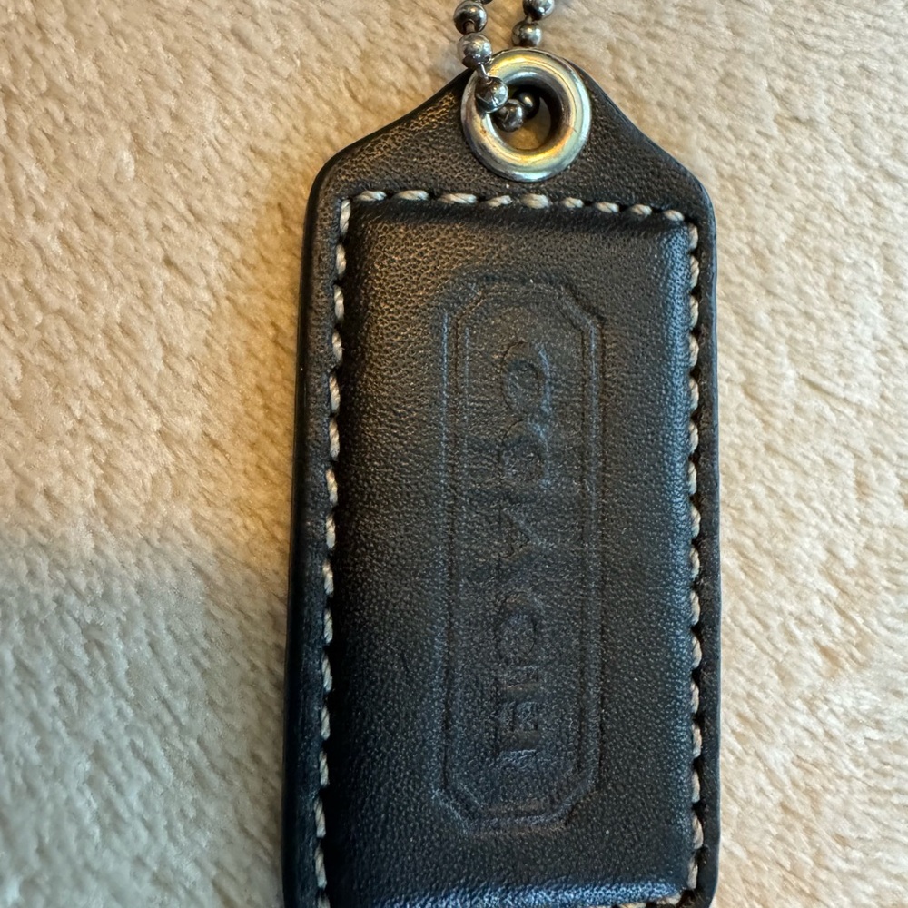 Coach Black Leather Tag with Silver Chain